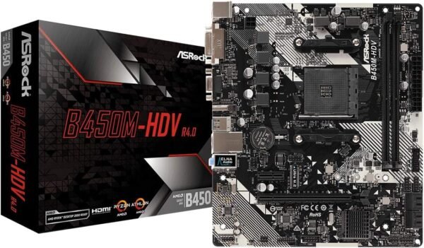 ASRock B450M-HDV R4.0 AM4 Motherboard – DDR4, M.2, mATX